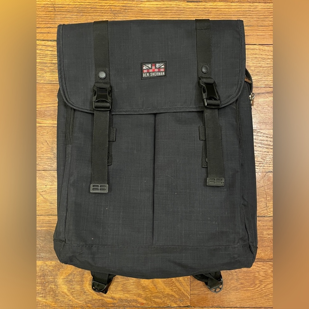 Ben Sherman dual compartment flap over 15’ computer travel backpack - black